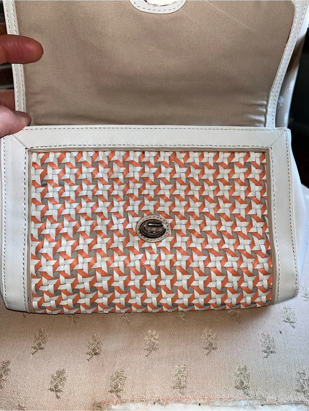 New Coach Coral and White Caning Leather Wristlet / Clutch